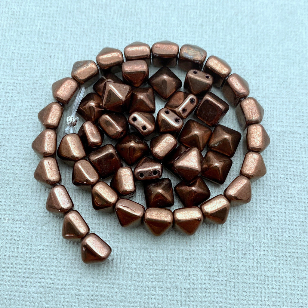 Matte Finish Copper 2-Holed Pyramid Czech Glass Beads (8mm) (SCG46)