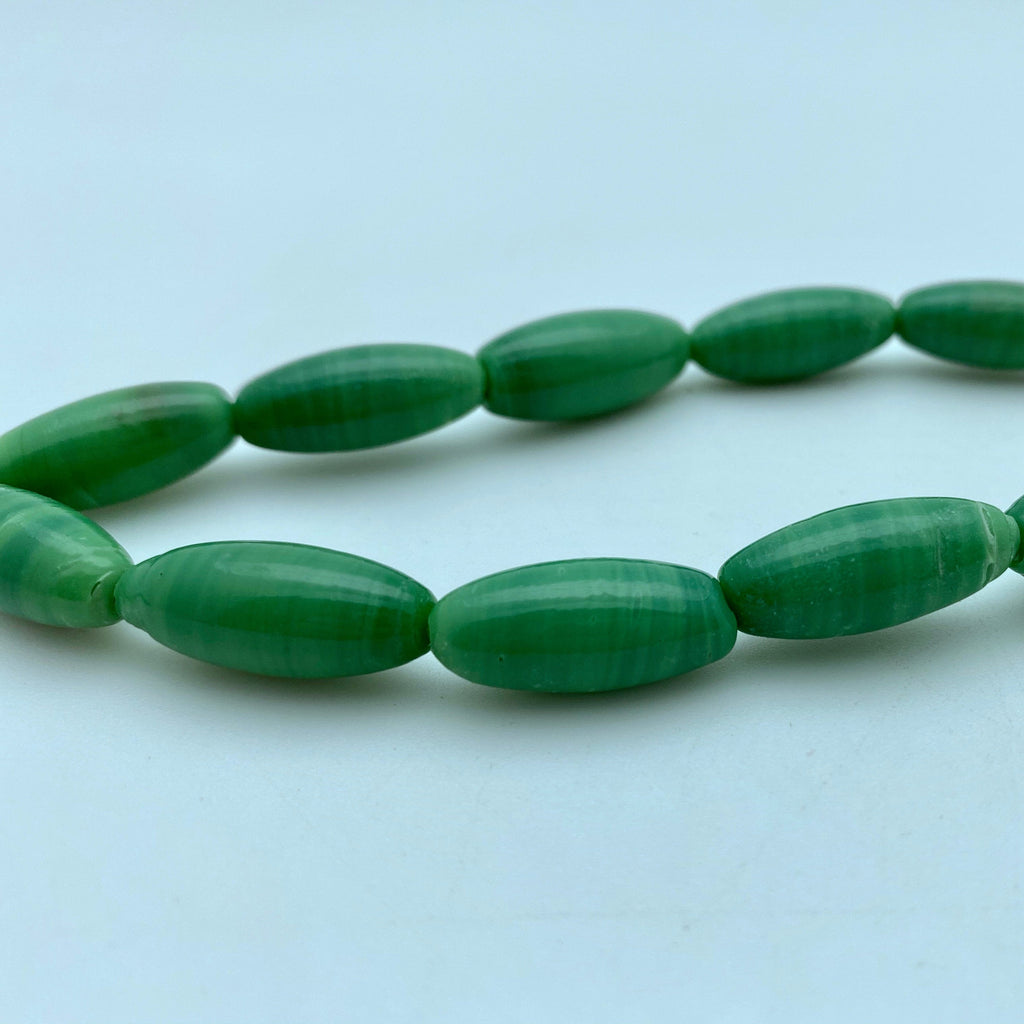Vintage Opaque Oval Green Czech Glass Beads (GCG55)