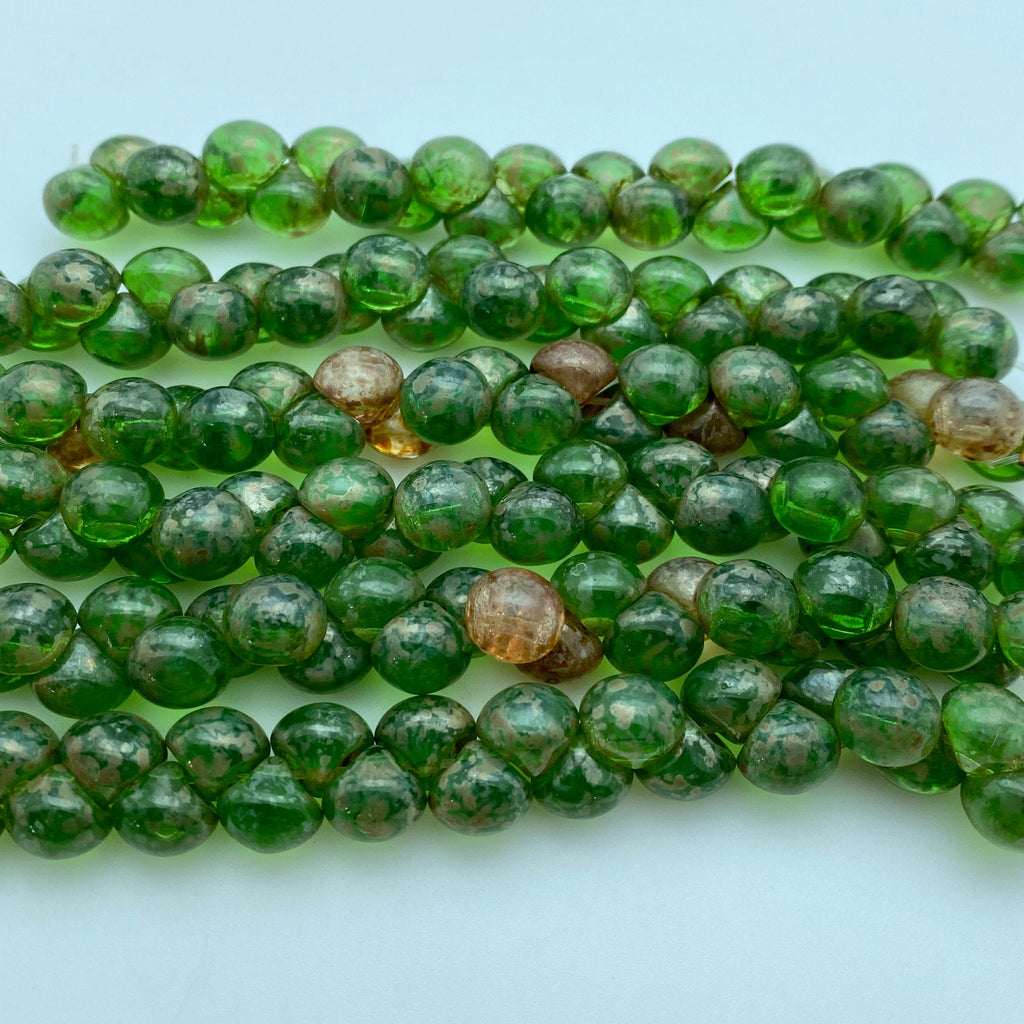 Translucent Green Picasso Czech Glass Mushroom Beads (8mm) (SCG89)