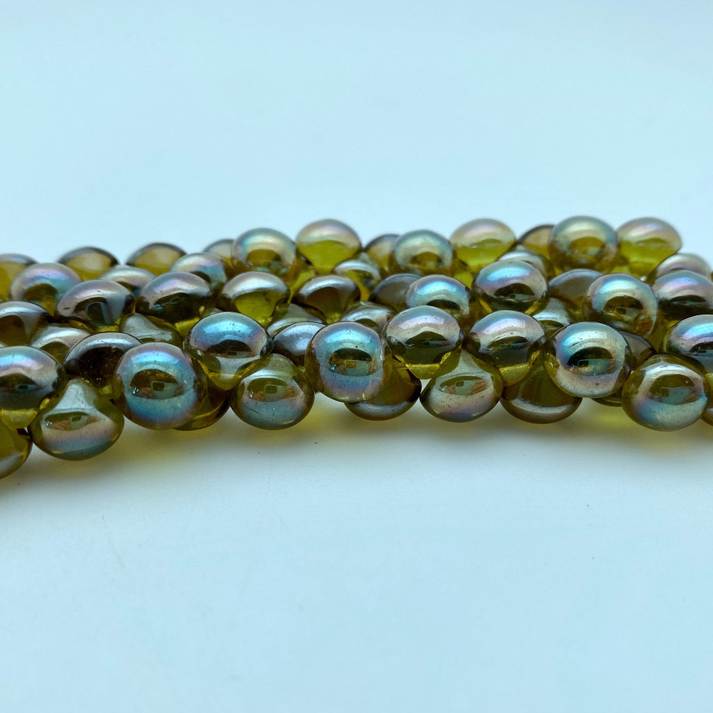 Translucent Green With AB Finish Czech Glass Mushroom Beads (8mm) (SCG92)