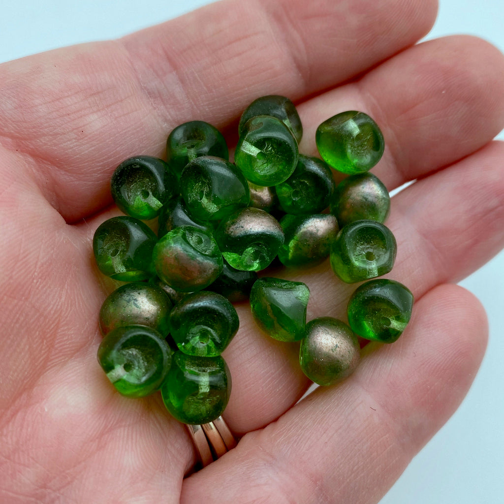 Translucent Kelly Green With Copper Hints Czech Glass Mushroom Beads (8mm) (SCG95)