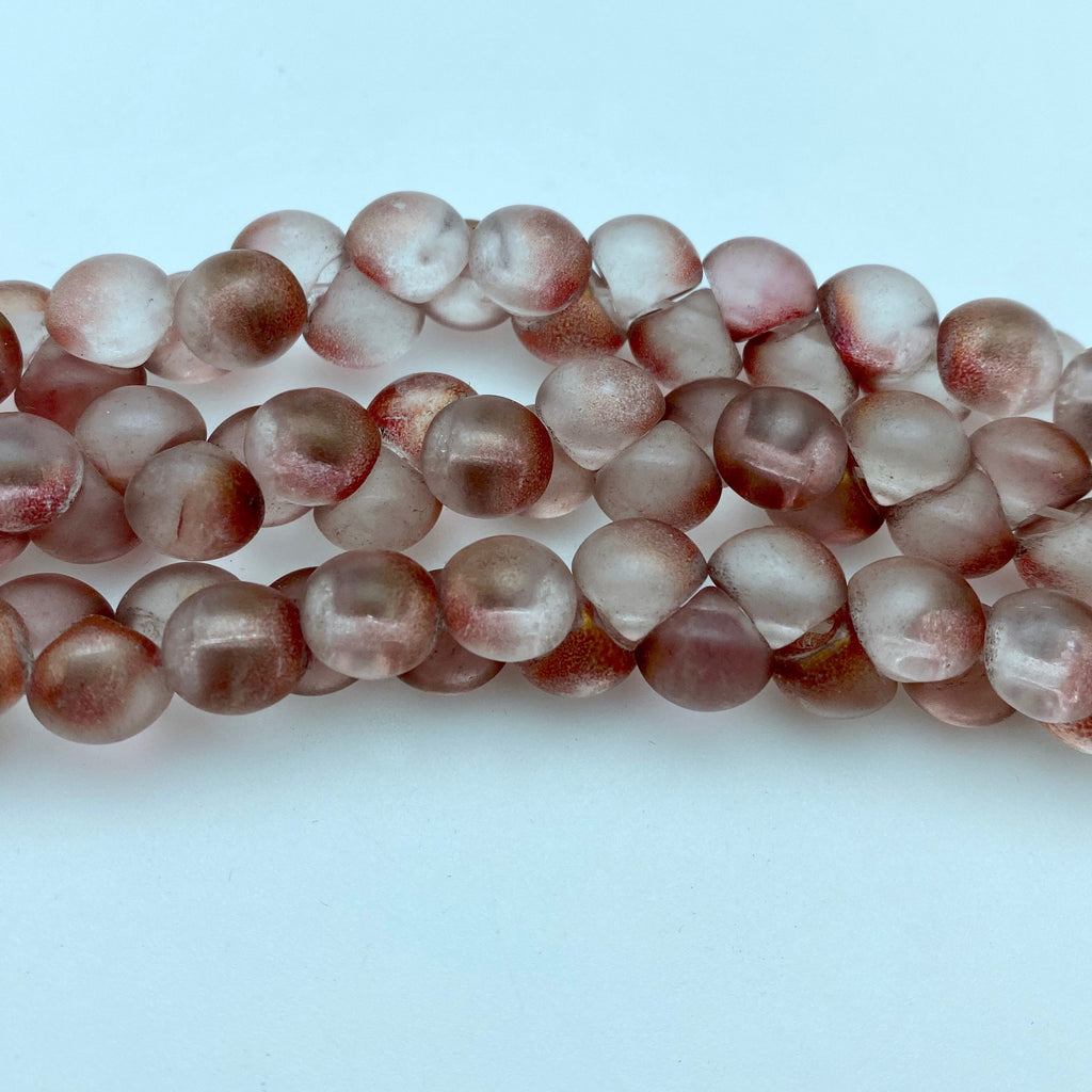 Translucent Frosted Clear & Pink Czech Glass Mushroom Beads (9mm) (SCG96)