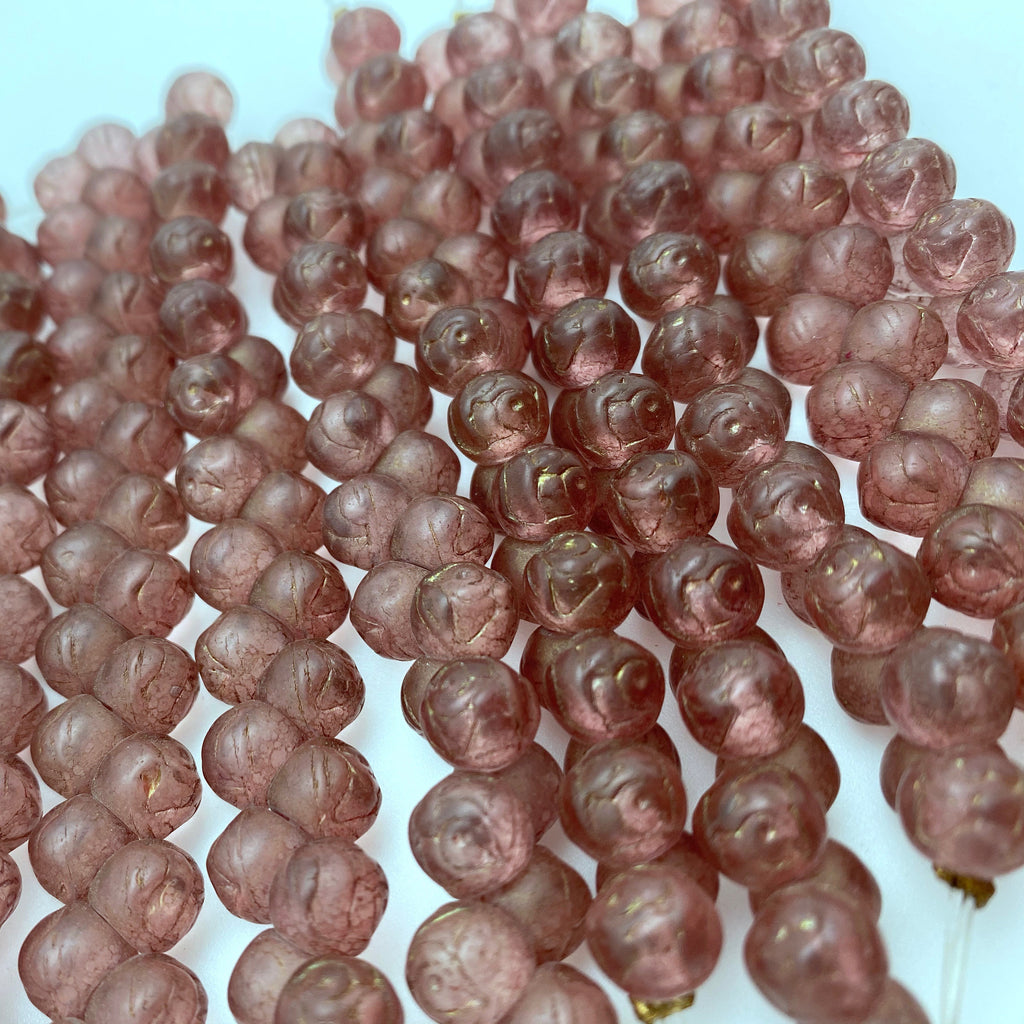 Deep Pink Rose Czech Glass Mushroom Beads (8mm) (SCG101)