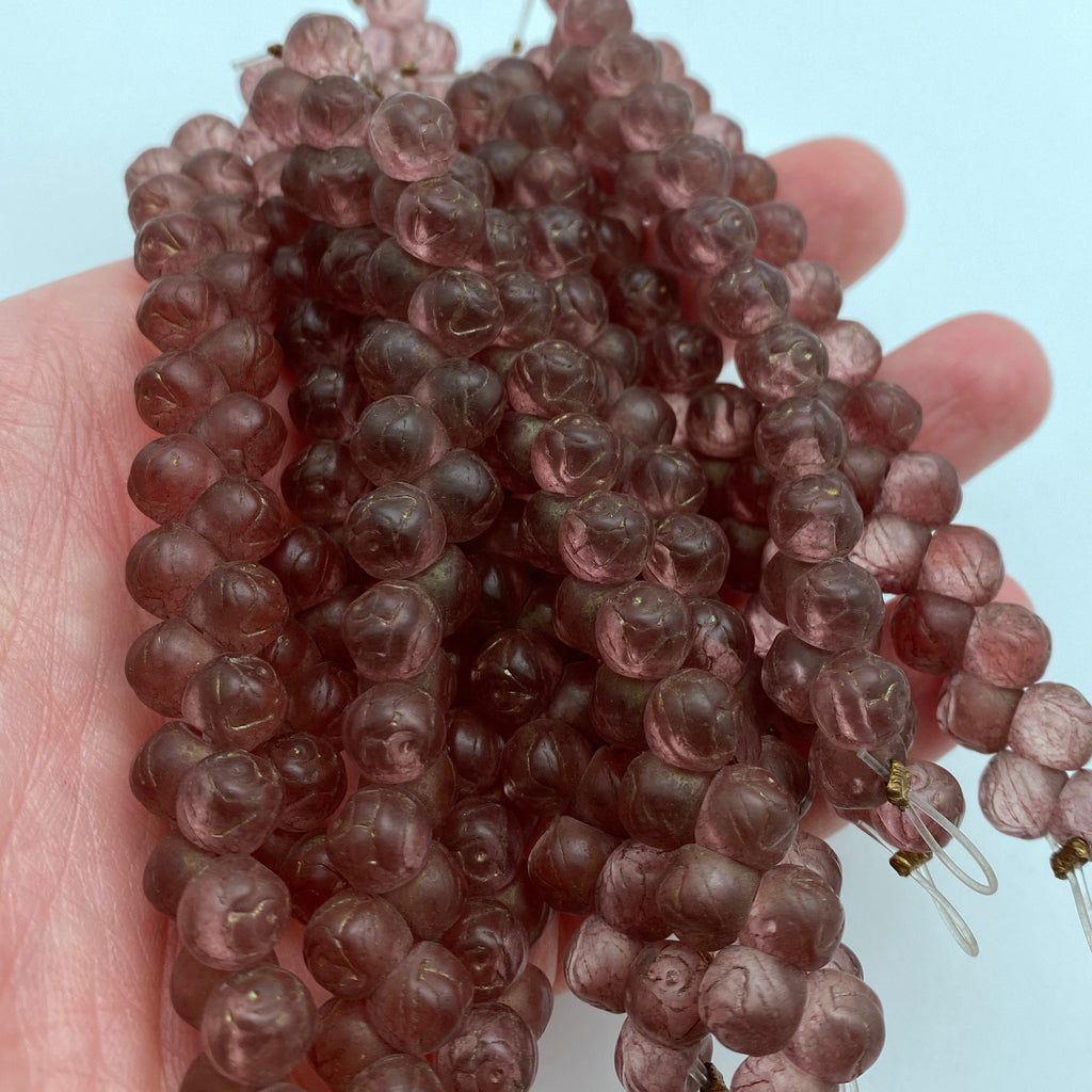 Deep Pink Rose Czech Glass Mushroom Beads (8mm) (SCG101)