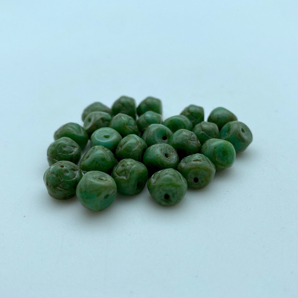 Green Rose Czech Glass Mushroom Beads (8mm) (SCG102)