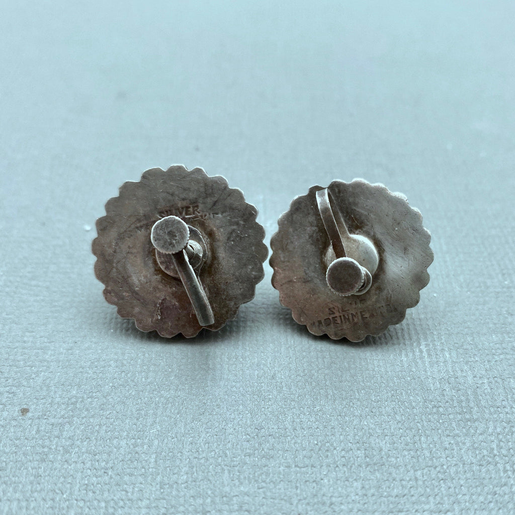 1940s Mexican Chalcedony Sterling Silver Screw Back Earrings (ER27)