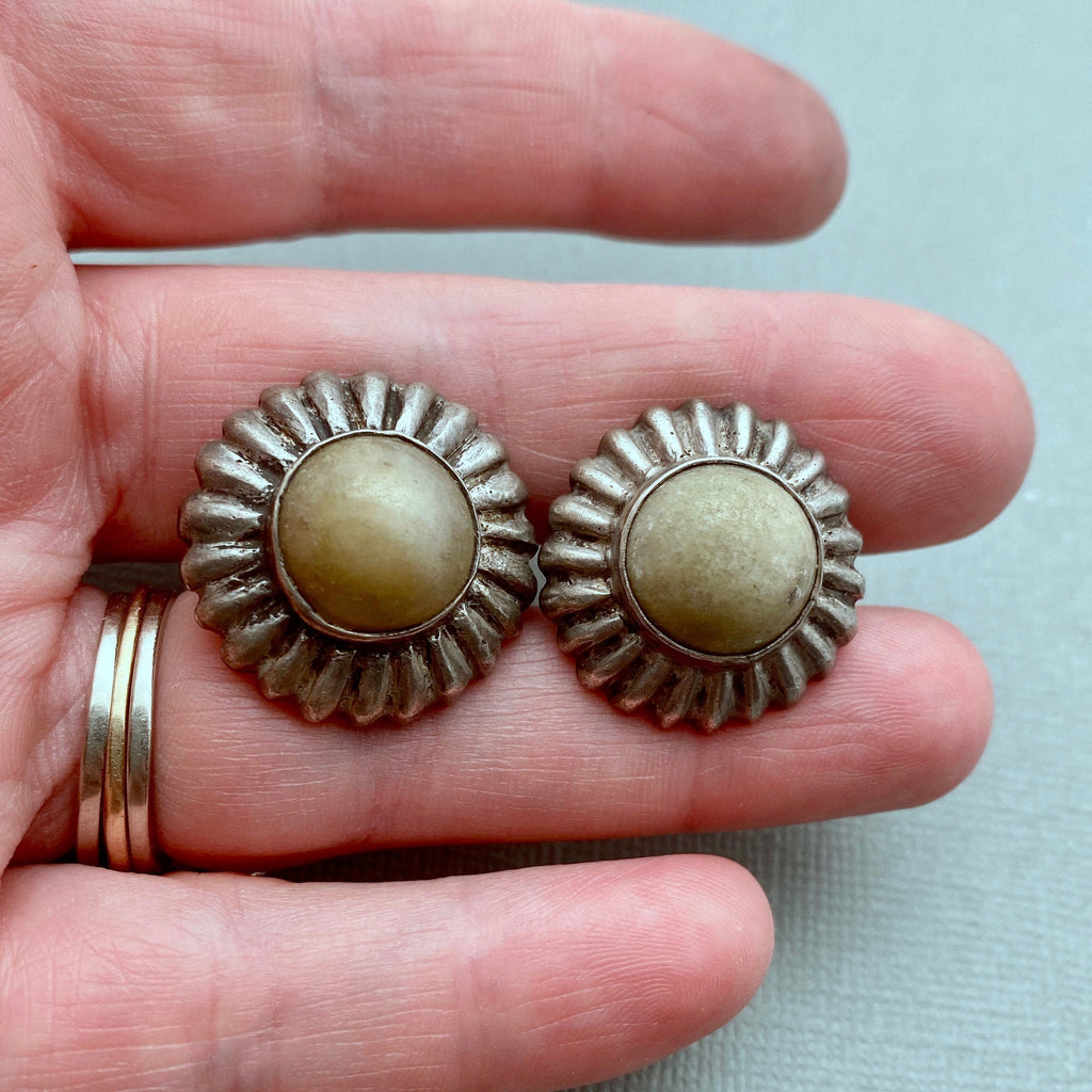 Item#772K- Vintage Mexican Silver Concho Screw Back Earrings —Native  American Sterling Silver and Gold Earrings