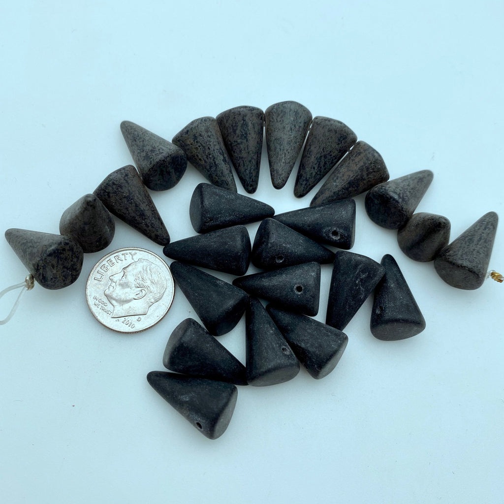 Matte Black Finish Czech Glass Spike Beads (11x18mm) (SCG108)