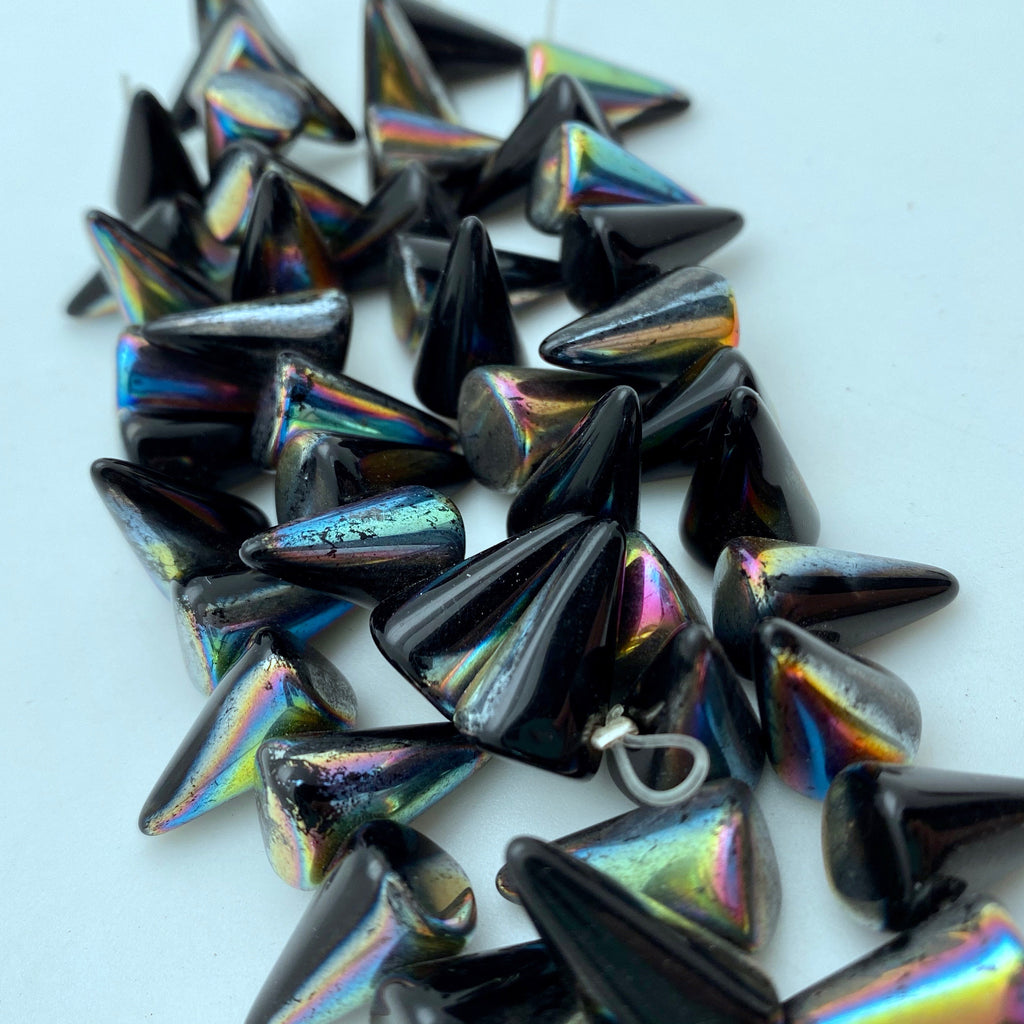 Fire Polished Glossy Black Czech Glass Spike Beads (11x18mm) (SCG117)