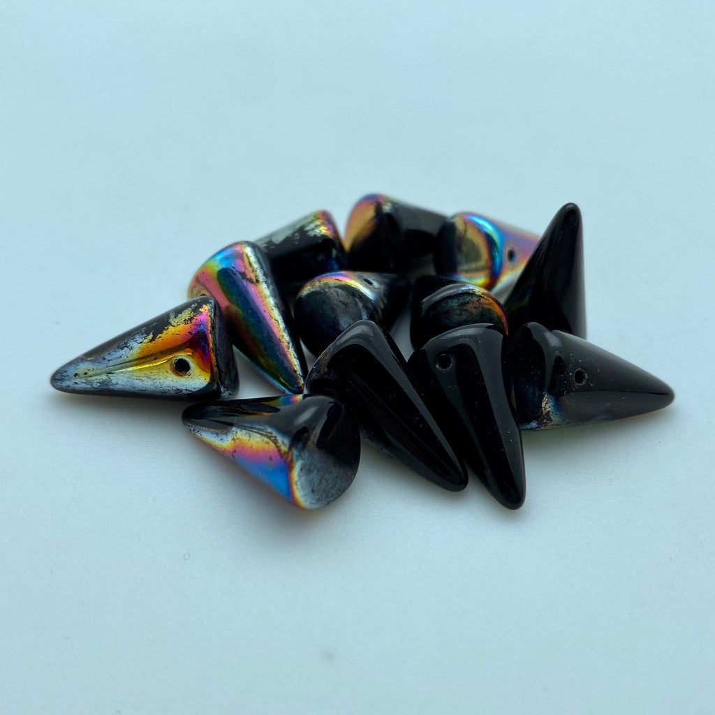 Fire Polished Glossy Black Czech Glass Spike Beads (11x18mm) (SCG117)