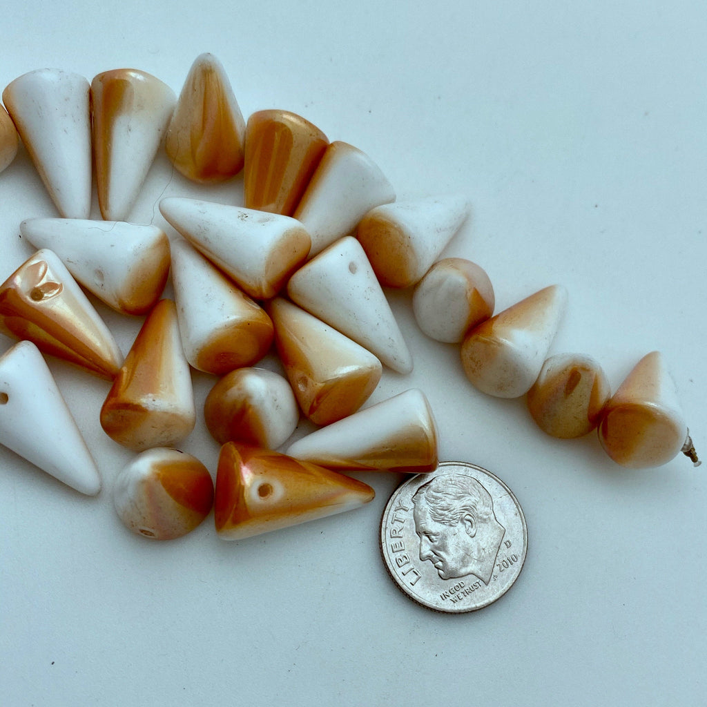 Shiny Orange & White Czech Glass Spike Beads (11x18mm) (SCG119)
