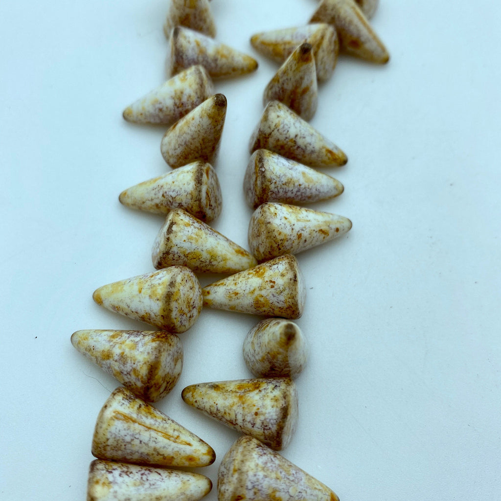 Yellow, Gray & White Spotted Czech Glass Spike Beads (11x18mm) (SCG120)