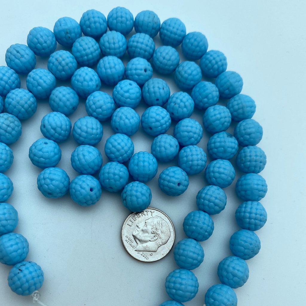 Vintage Bright Blue Studded West German Beads (10mm) (BGG3)