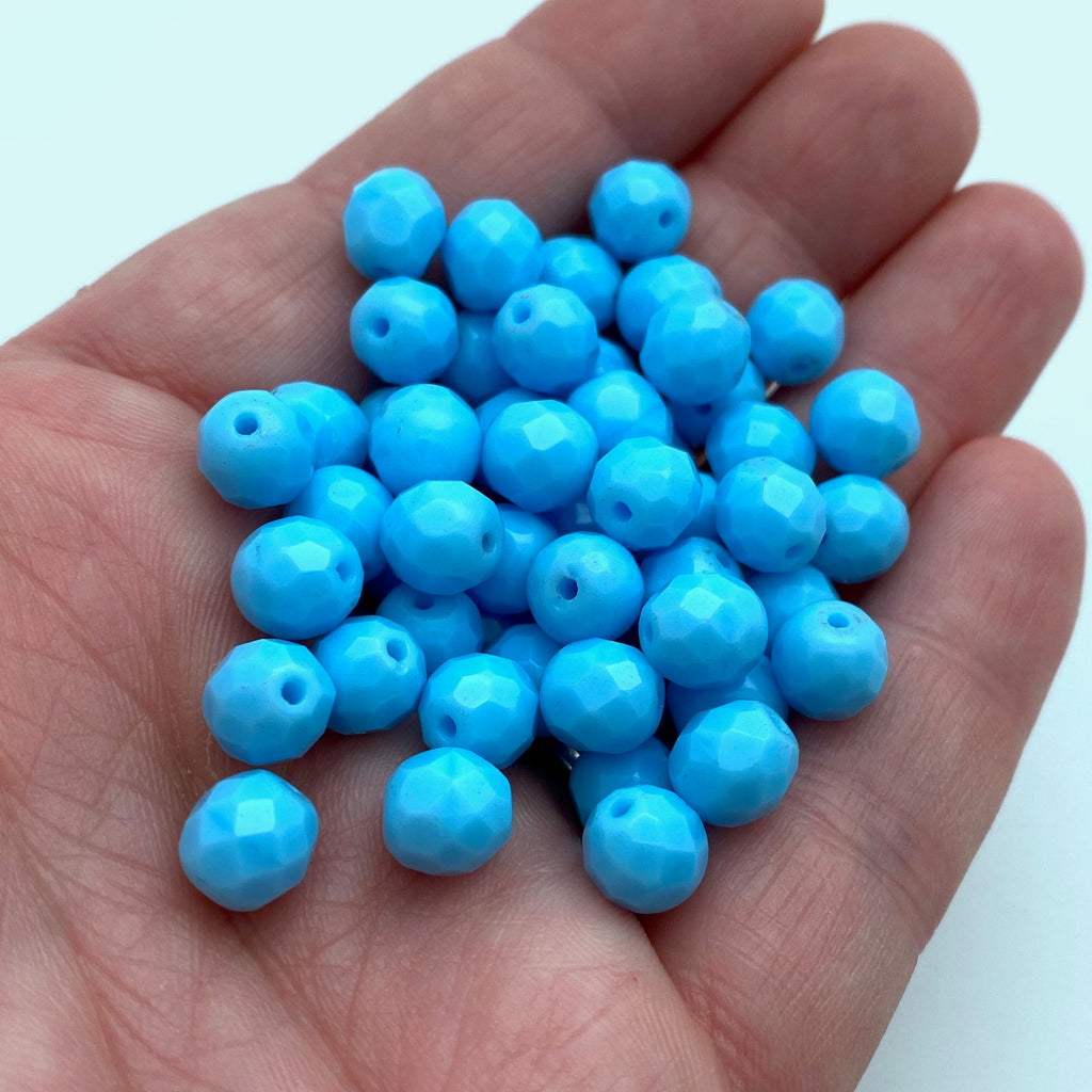 Vintage Baby Blue Faceted Round West German Beads (8mm) (BGG18)