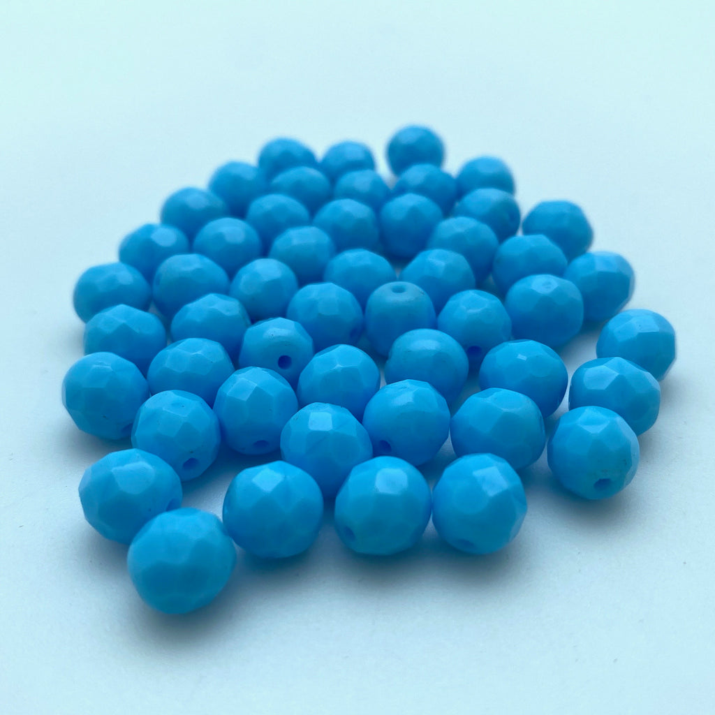 Vintage Baby Blue Faceted Round West German Beads (8mm) (BGG18)