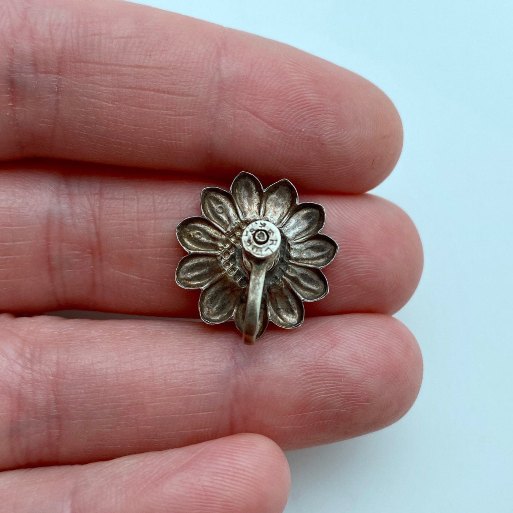 1940&#39;s Vintage Sterling Silver Sunflower Screw Back Earrings (ER56)