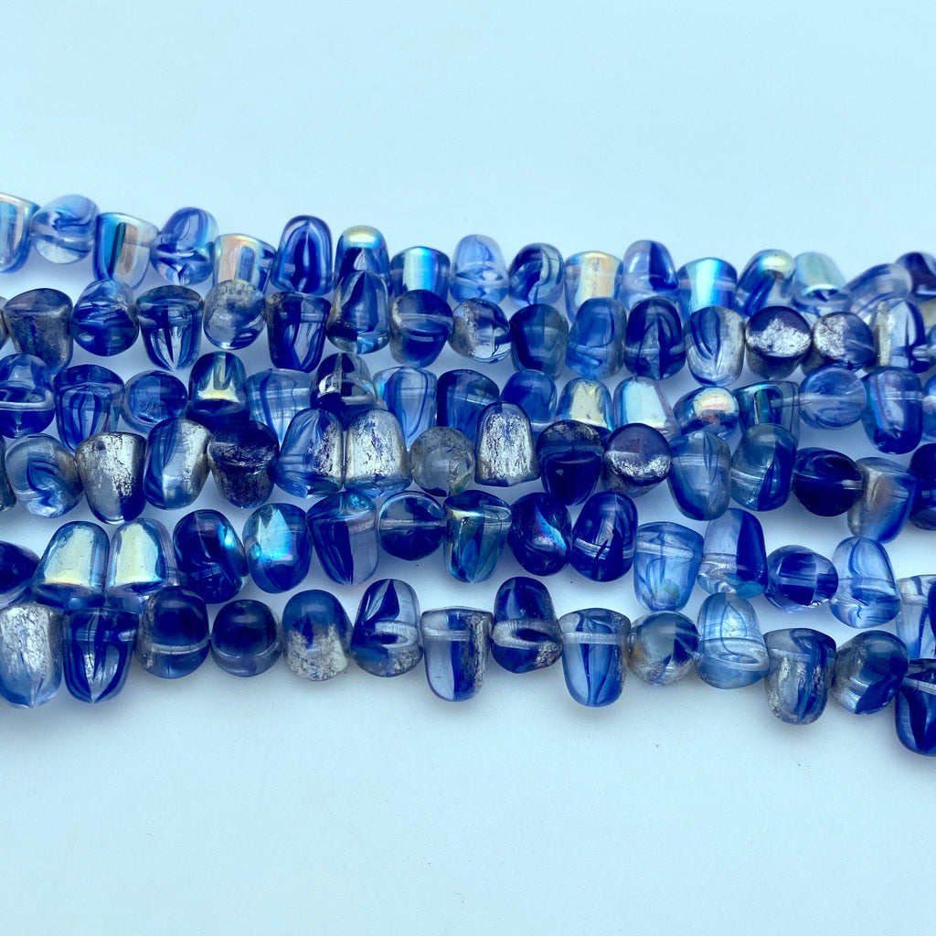 Clear Translucent Navy Blue Gumdrop Czech Glass Beads (8x10mm) (SCG50)