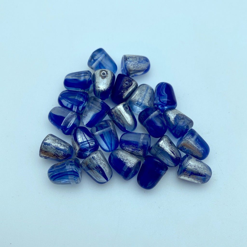 Clear Translucent Navy Blue Gumdrop Czech Glass Beads (8x10mm) (SCG50)