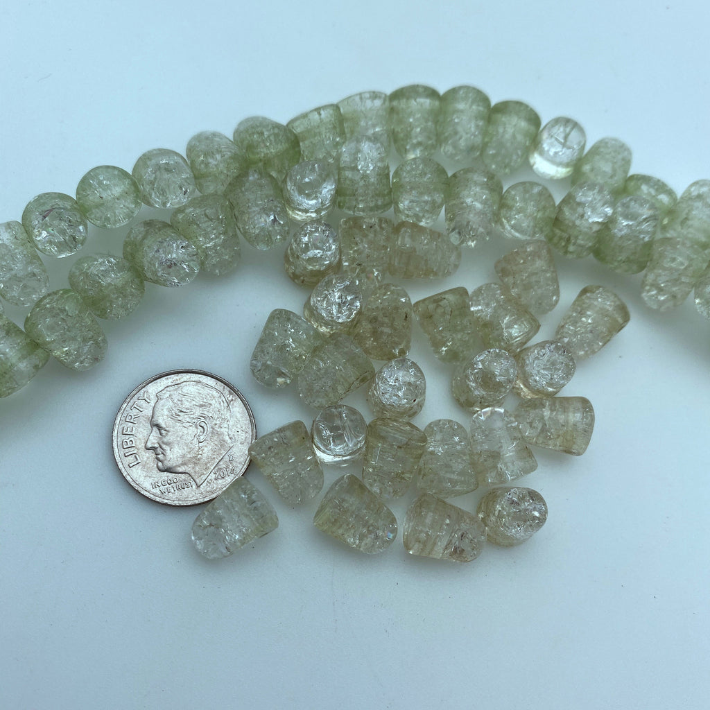 Clear Neon Green Crackle Glass Gumdrop Czech Beads (7x10mm) (SCG68)