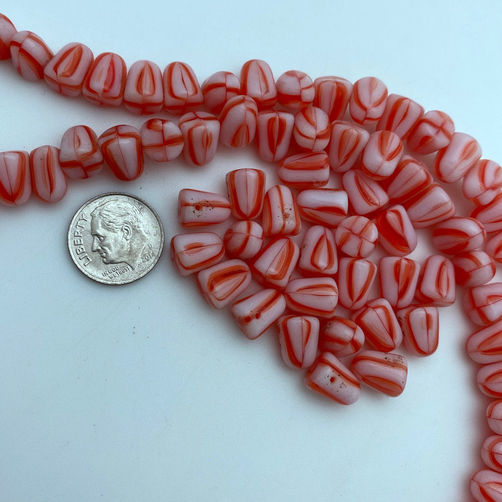 Opaque Orange & White Gumdrop Czech Glass Beads (7x10mm) (SCG70)