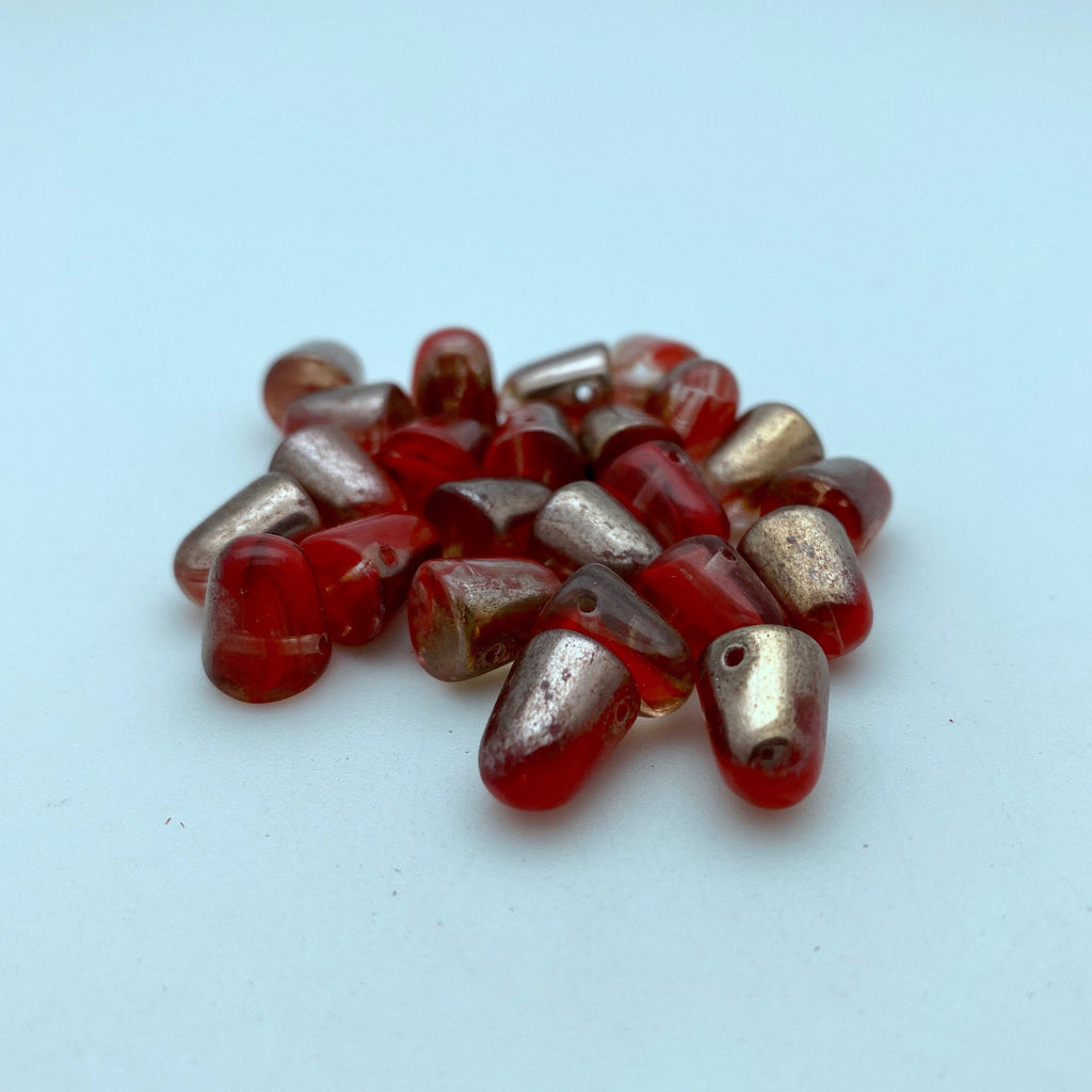 Translucent Goldish Red Gumdrop Czech Glass Beads (7x10mm) (SCG73)