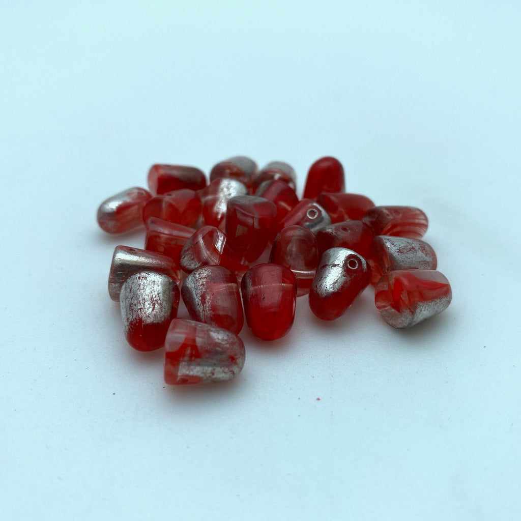 Translucent Red & Silver Gumdrop Czech Glass Beads (7x10mm) (SCG74)
