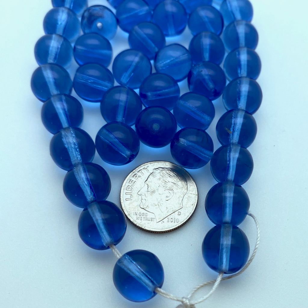 Vintage Steel Blue Round Translucent Czech Glass Beads (10mm) (BCG9)