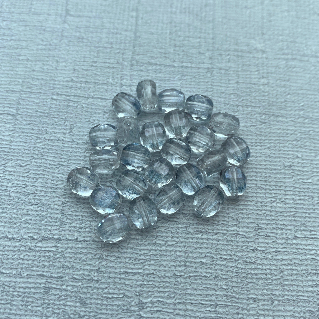 Light Blue Domed Faceted Czech Glass Beads (6mm) (BCG13)