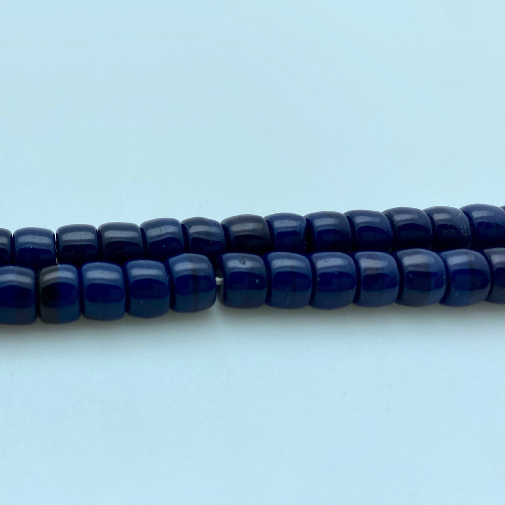 Vintage Navy Blue Barrel Spacer Czech Glass Beads (5x6mm) (BCG17)