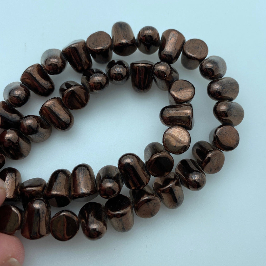 Shiny Copper & Black Gumdrop Czech Glass Beads (7x10mm) (SCG81)