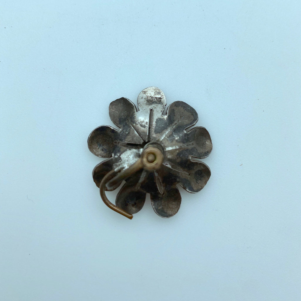 1950s Vermeil Amber Colored Rhinestone Flower Screw Back Earrings (ER23)