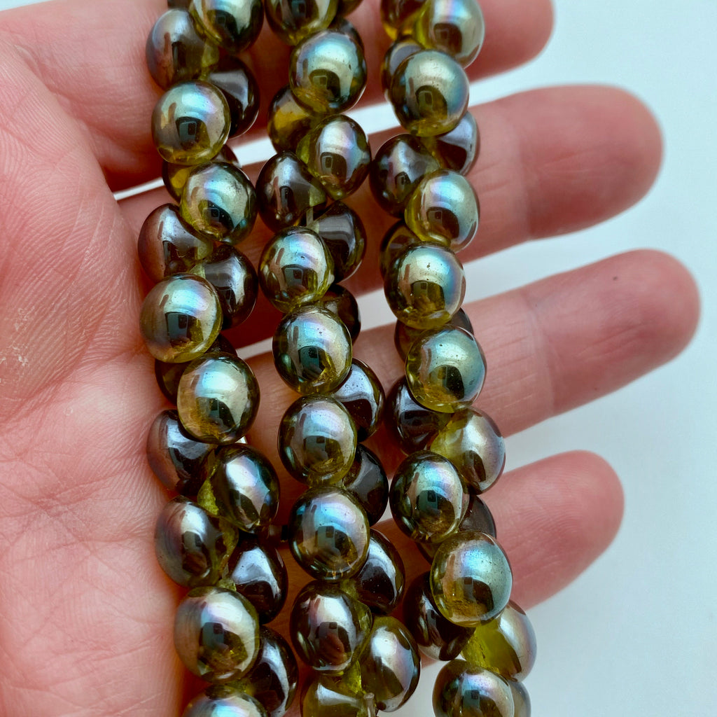 Translucent Green With AB Finish Czech Glass Mushroom Beads (8mm) (SCG92)