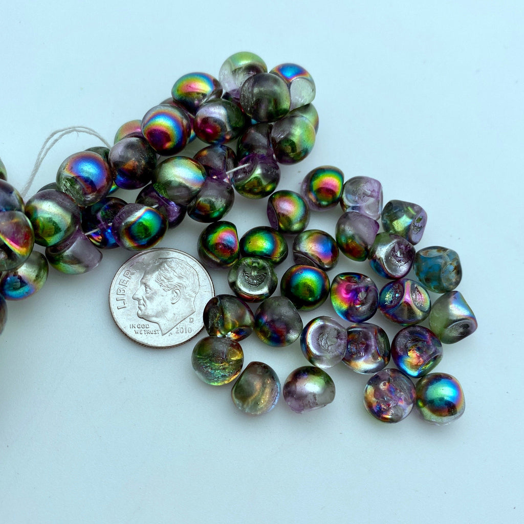 Translucent Multicolor With AB Finish Czech Glass Mushroom Beads (8mm) (SCG93)