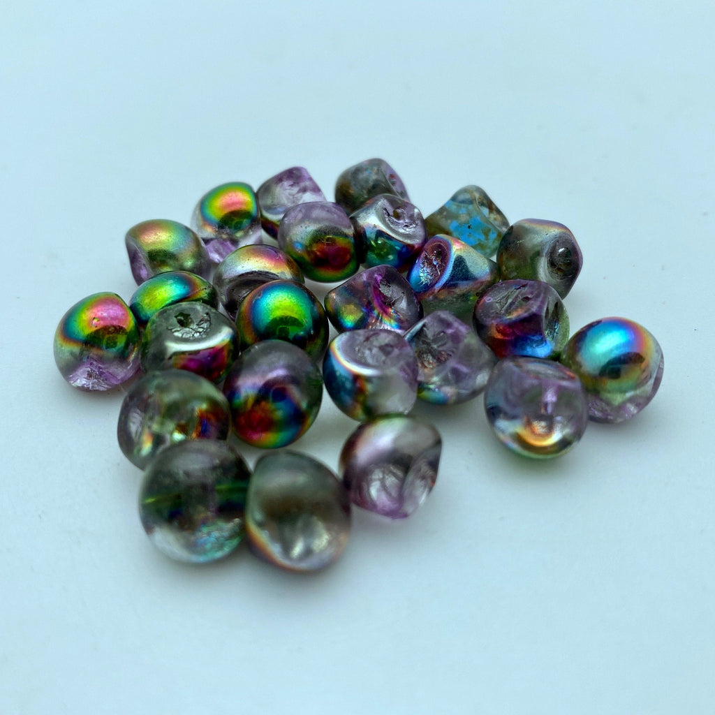 Translucent Multicolor With AB Finish Czech Glass Mushroom Beads (8mm) (SCG93)