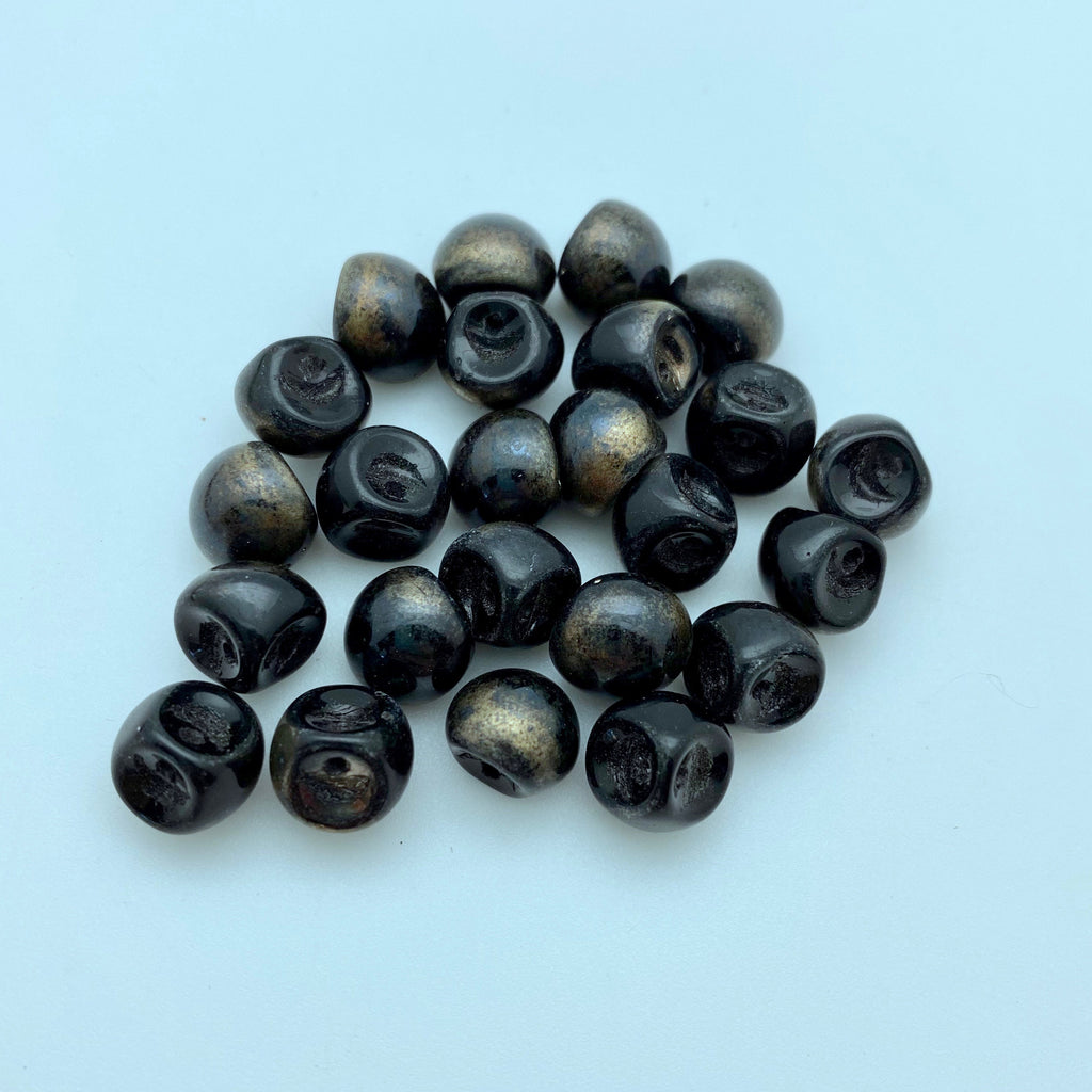 Shiny Black With Hints Of Gold Czech Glass Mushroom Beads (8mm) (SCG94)