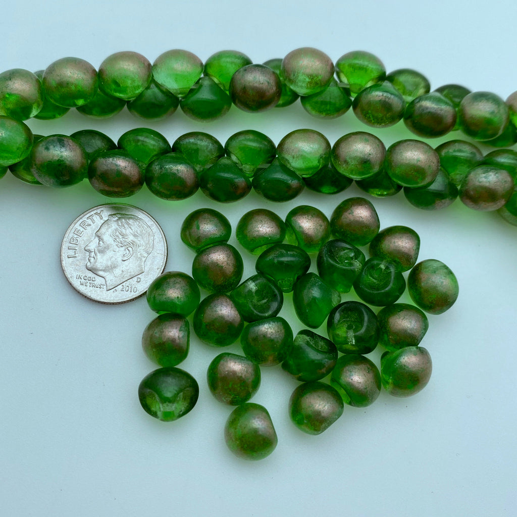 Translucent Kelly Green With Copper Hints Czech Glass Mushroom Beads (8mm) (SCG95)
