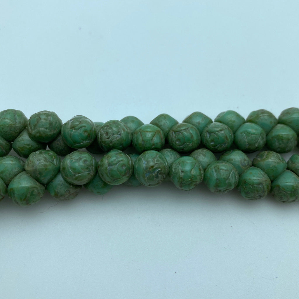 Green Rose Czech Glass Mushroom Beads (8mm) (SCG102)
