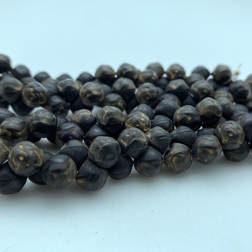 Black & Gold Czech Glass Mushroom Beads (8mm) (SCG103)