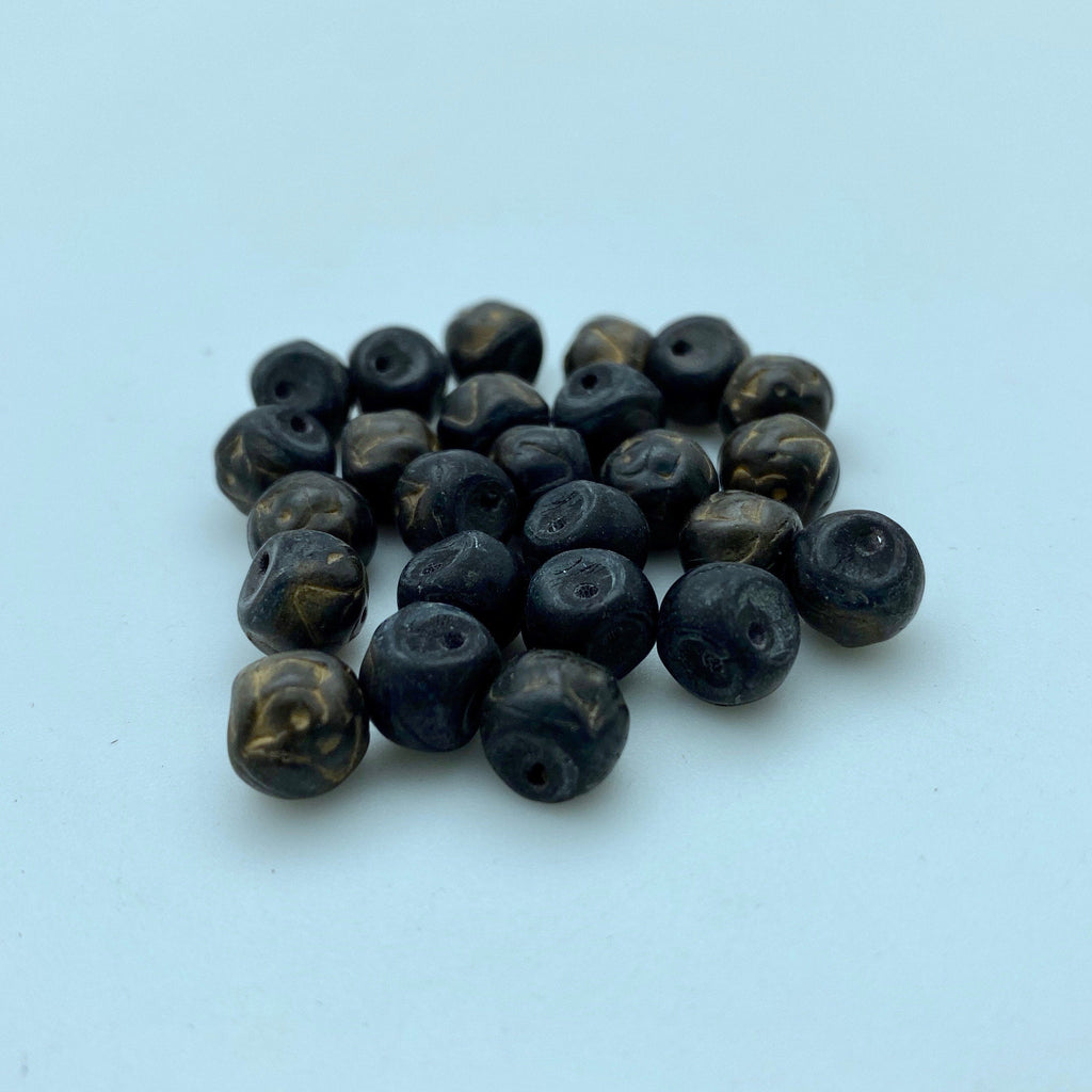 Black & Gold Czech Glass Mushroom Beads (8mm) (SCG103)