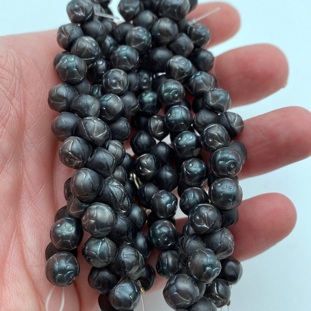 Black Matte Finish Czech Glass Mushroom Beads (8mm) (SCG104)