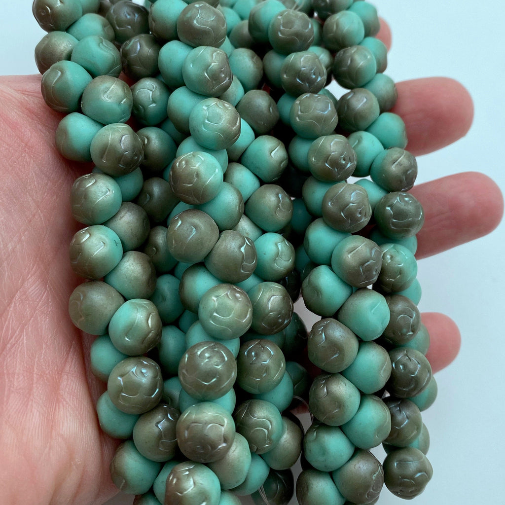 Turquoise Matte Finish Czech Glass Mushroom Beads (10mm) (SCG105)