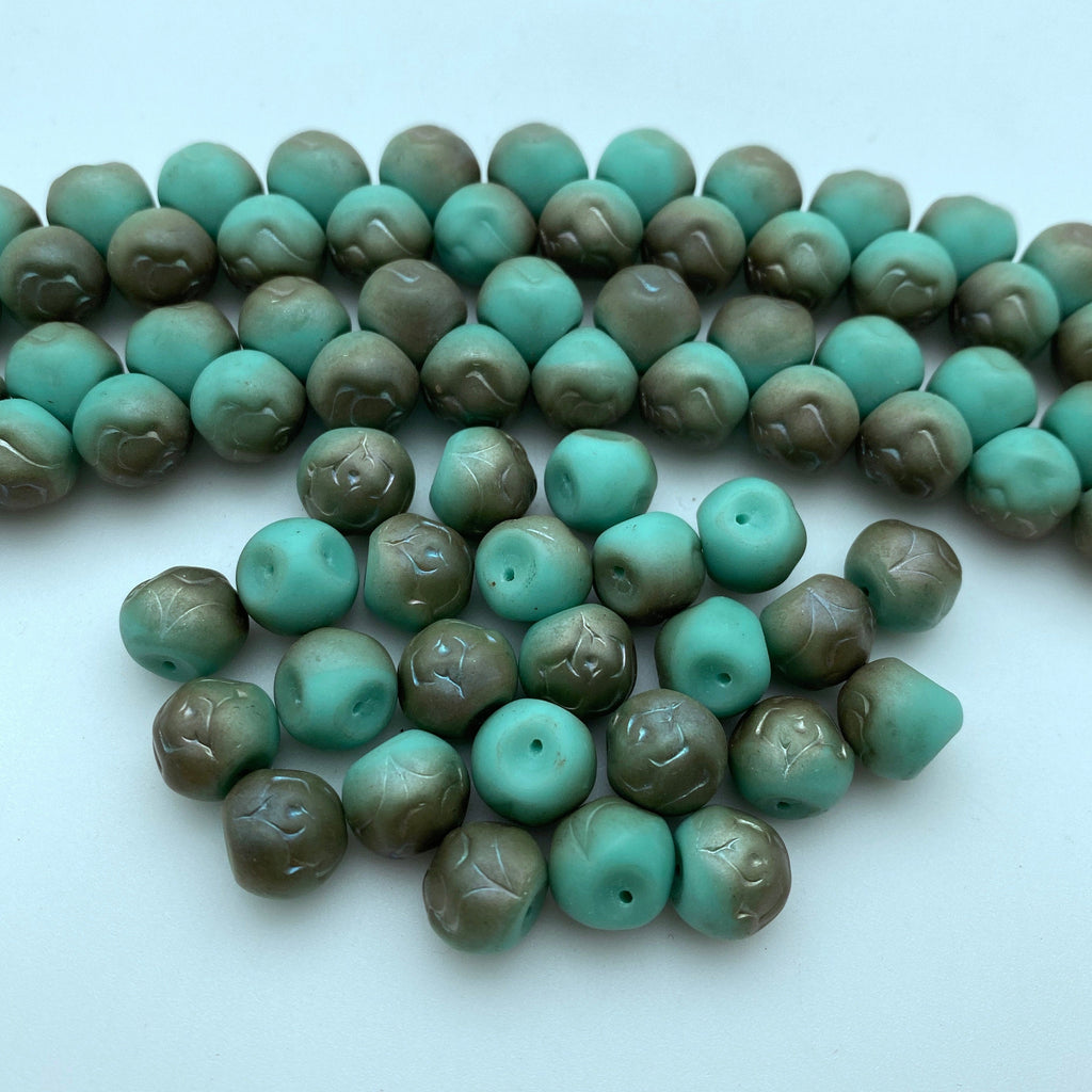 Turquoise Matte Finish Czech Glass Mushroom Beads (10mm) (SCG105)