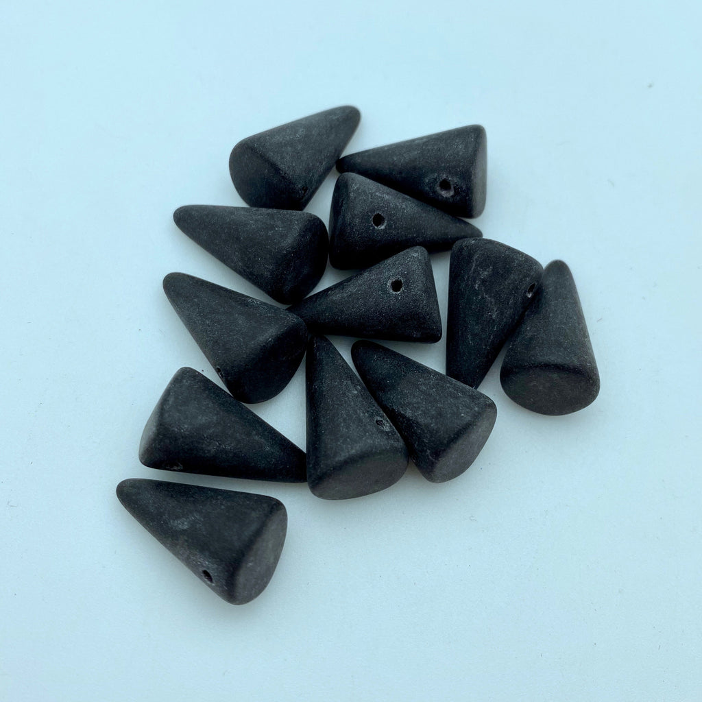 Matte Black Finish Czech Glass Spike Beads (11x18mm) (SCG108)