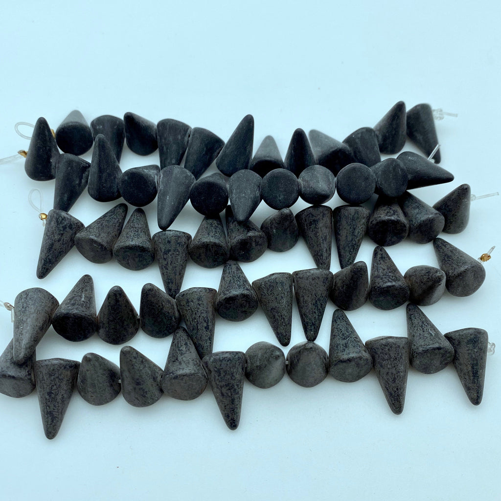 Matte Black Finish Czech Glass Spike Beads (11x18mm) (SCG108)