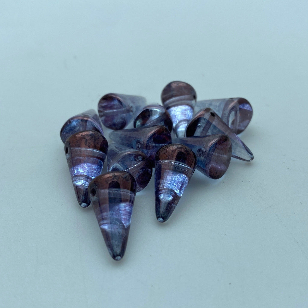 Purple Translucent Czech Glass Spike Beads (11x18mm) (SCG114)