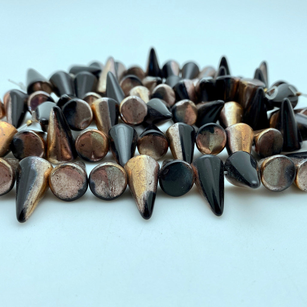Glossy Black & Copper Czech Glass Spike Beads (11x18mm) (SCG115)
