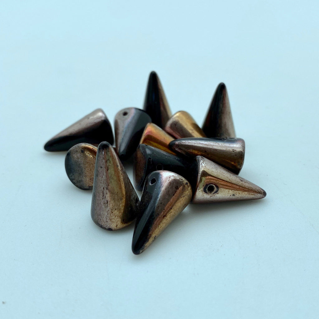 Glossy Black & Copper Czech Glass Spike Beads (11x18mm) (SCG115)