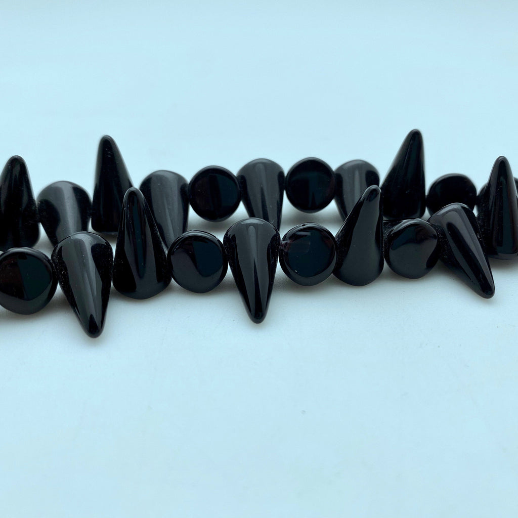 Solid Black Czech Glass Spike Beads (11x18mm) (SCG116)