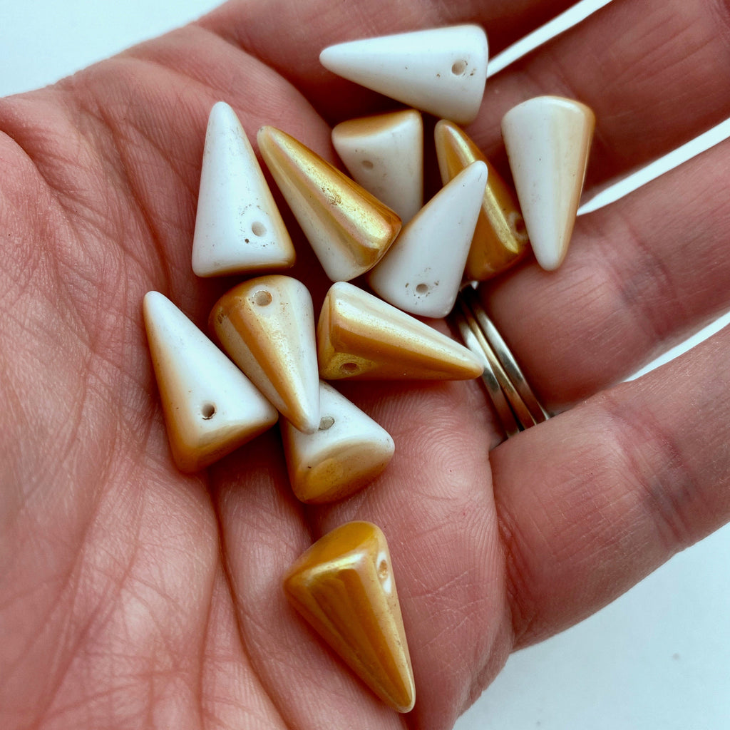 Shiny Orange & White Czech Glass Spike Beads (11x18mm) (SCG119)