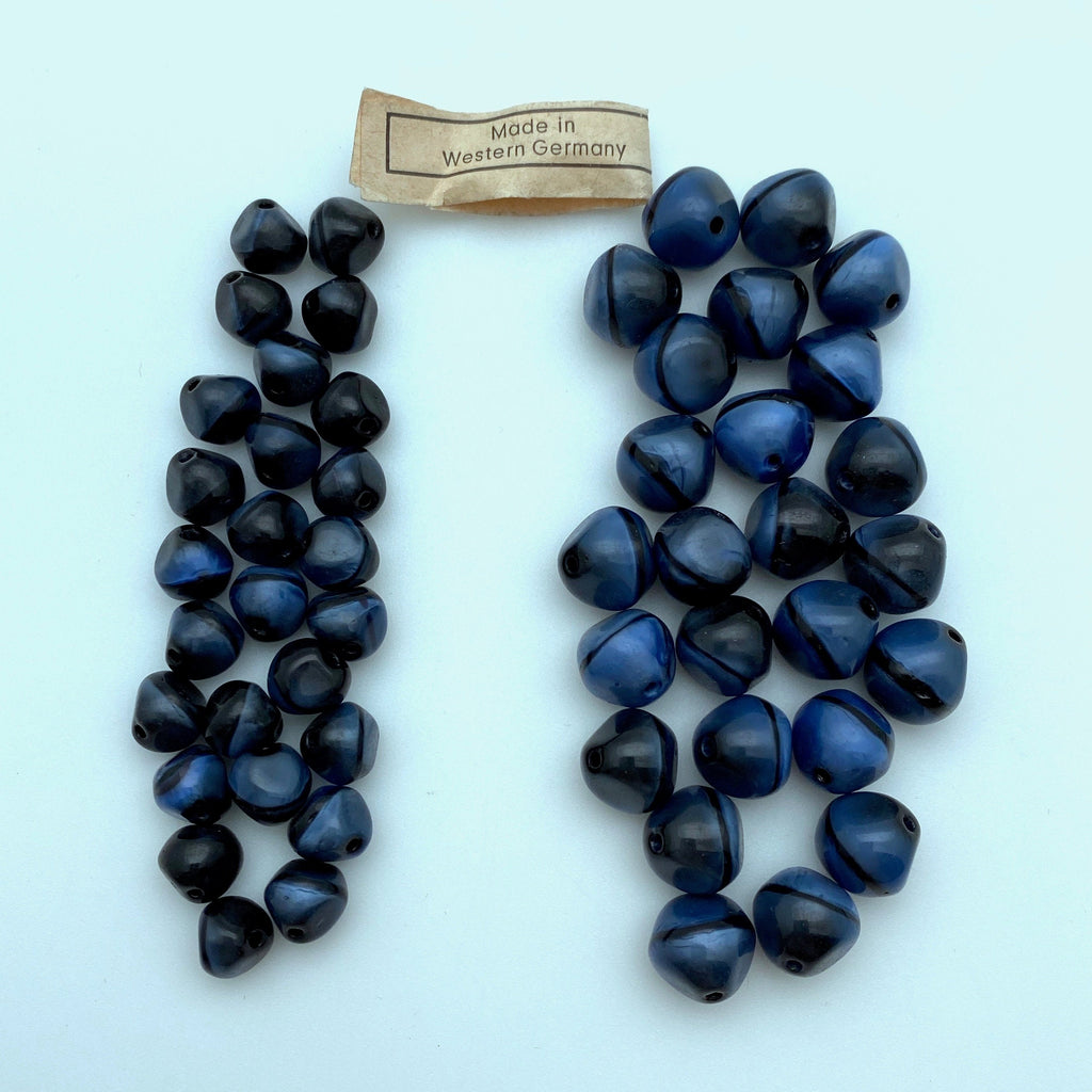 Vintage Blue & Black Striped Round West German Beads (#1-7mm, #2-10mm) (BGG13)